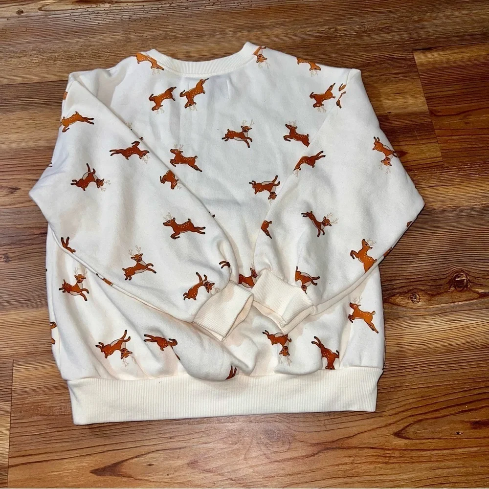 Old Navy little girls sweatshirt, cream with deer, size 6T